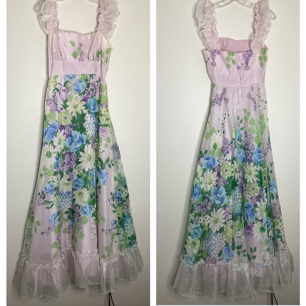 Lorrie Deb Vintage Maxi Dress Chiffon Floral Lavender 9/10